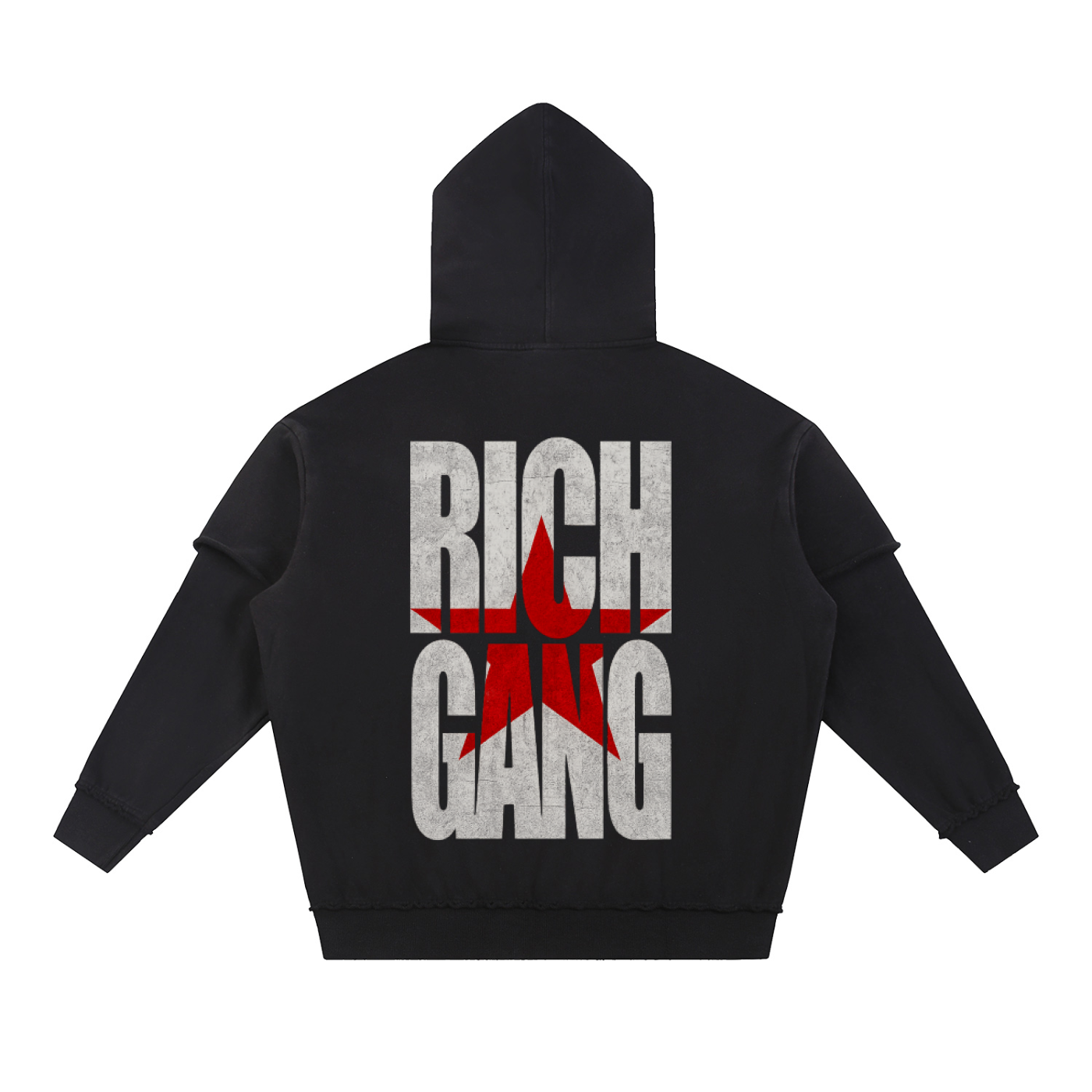 Snow Washed Raw Edge Double Layered Hoodie