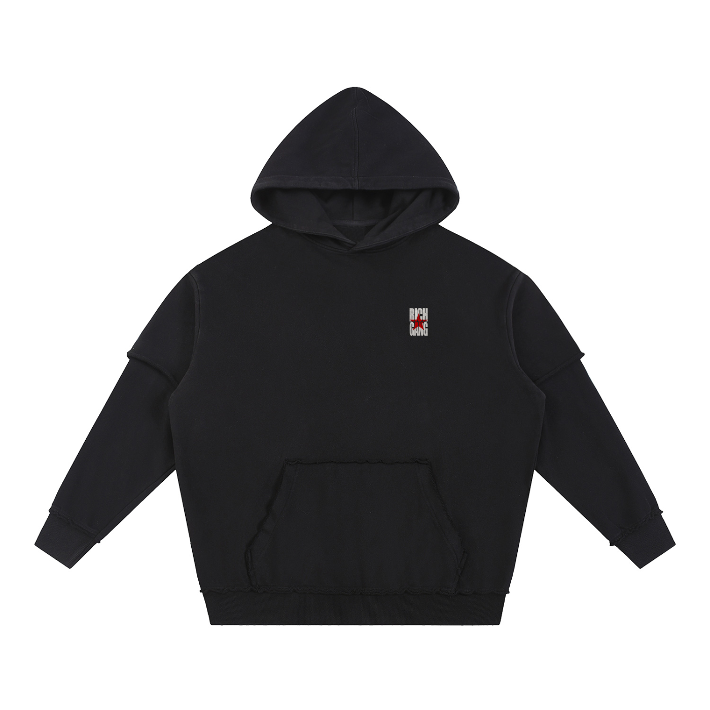 Snow Washed Raw Edge Double Layered Hoodie