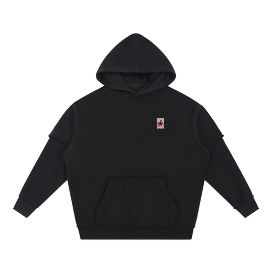 Snow Washed Raw Edge Double Layered Hoodie