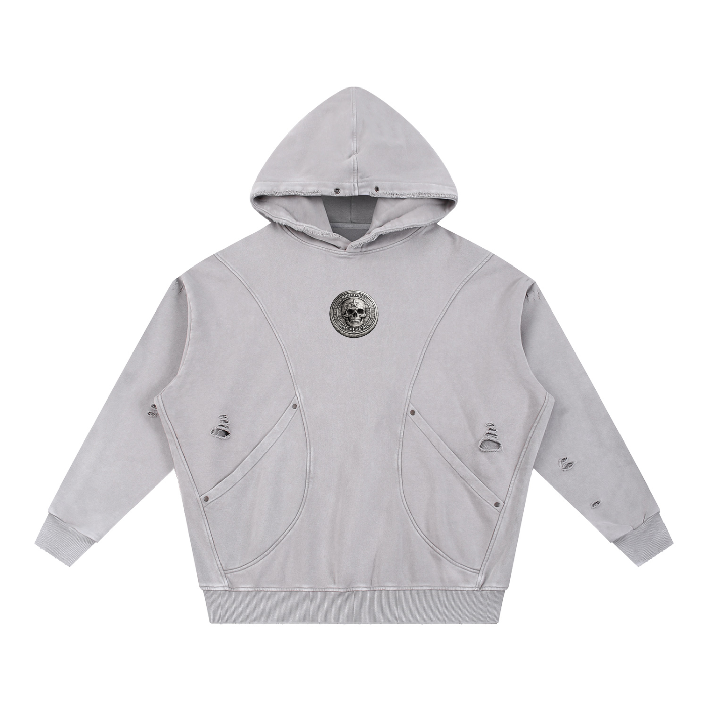 RG COIN: SNOW WASH DISTRESSED HOODIE (SILVER COIN)