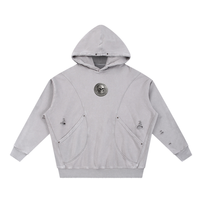 RG COIN: SNOW WASH DISTRESSED HOODIE (SILVER COIN)