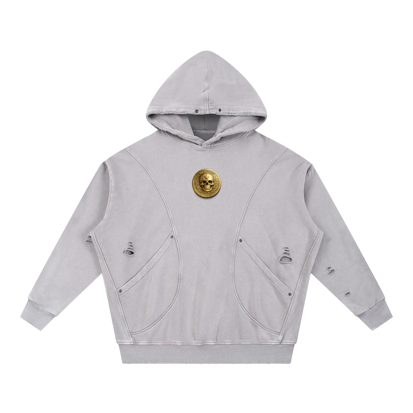 RG COIN: SNOW WASH DISTRESSED HOODIE (GOLD COIN)