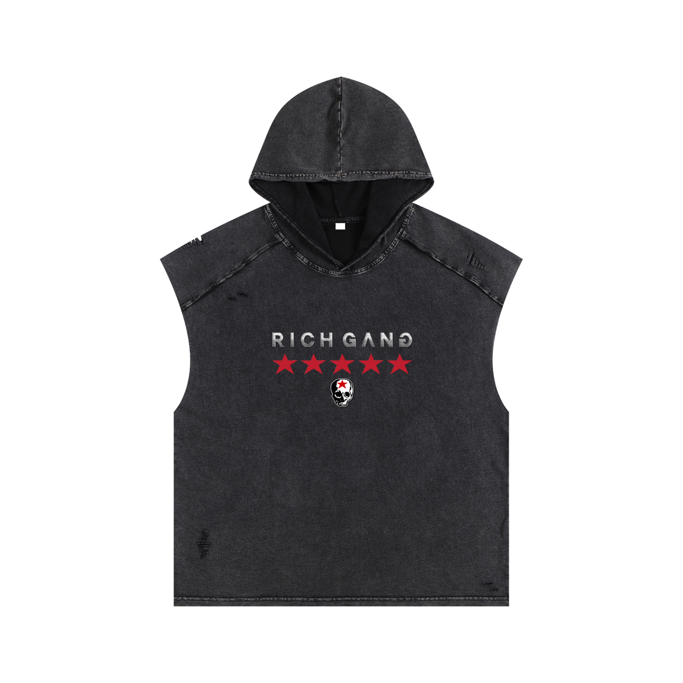RG SKULL: RICH GANG SKULL COLLECTION BOX FIT SLEEVELESS HOODIE(VINTAGE CUT)