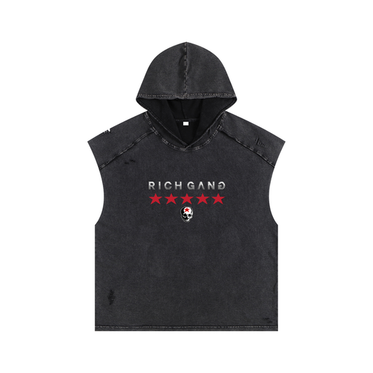 RG SKULL: RICH GANG SKULL COLLECTION BOX FIT SLEEVELESS HOODIE(VINTAGE CUT)