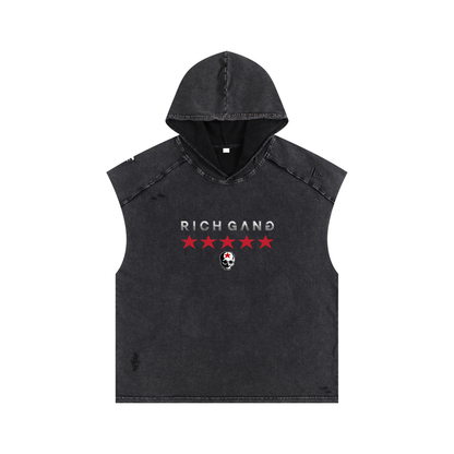 RG SKULL: RICH GANG SKULL COLLECTION BOX FIT SLEEVELESS HOODIE(VINTAGE CUT)