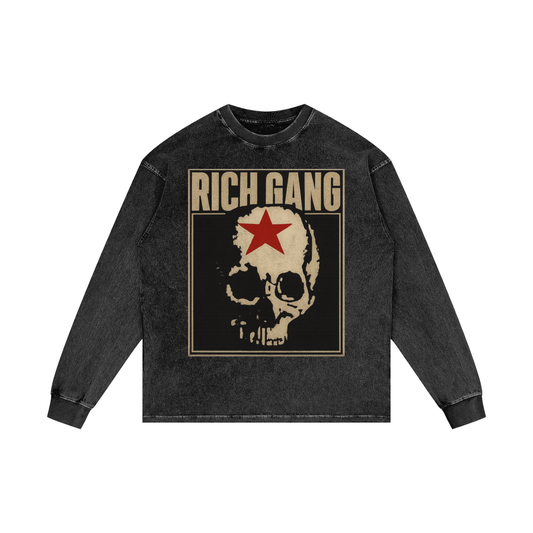 RG SKULL: LONG SLEEVE GRUNGE SKULL CREWNECK SHIRT