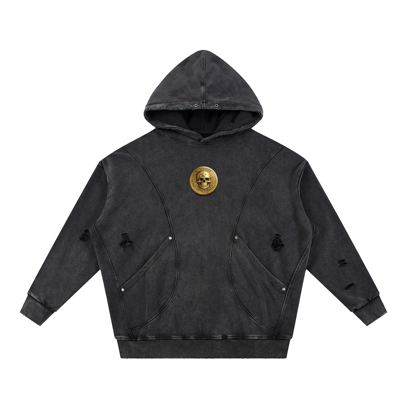 RG COIN: SNOW WASH DISTRESSED HOODIE (GOLD COIN)