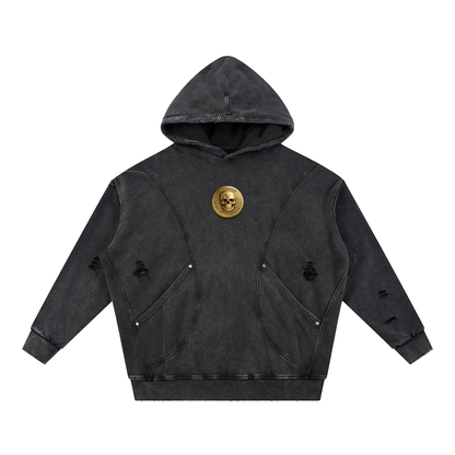 RG COIN: SNOW WASH DISTRESSED HOODIE (GOLD COIN)