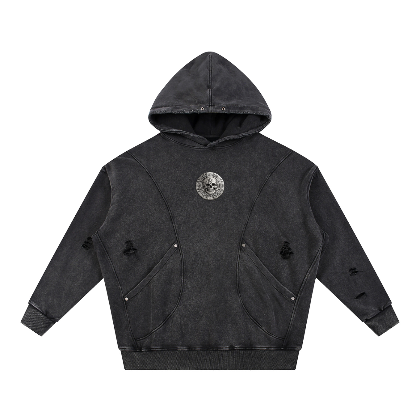 RG COIN: SNOW WASH DISTRESSED HOODIE (SILVER COIN)