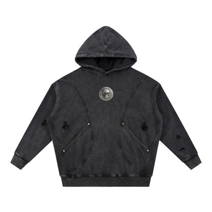 RG COIN: SNOW WASH DISTRESSED HOODIE (SILVER COIN)