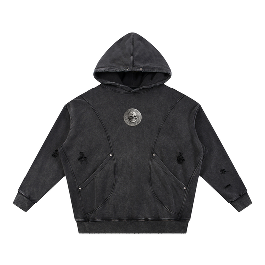 RG COIN: SNOW WASH DISTRESSED HOODIE (SILVER COIN)