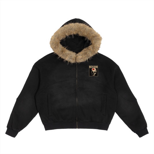 RG SKULL: RICH GANG GRUNGE SKULL CLASSIC DE-TACHABLE FUR HOODIE
