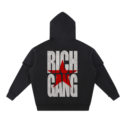 Snow Washed Raw Edge Double Layered Hoodie