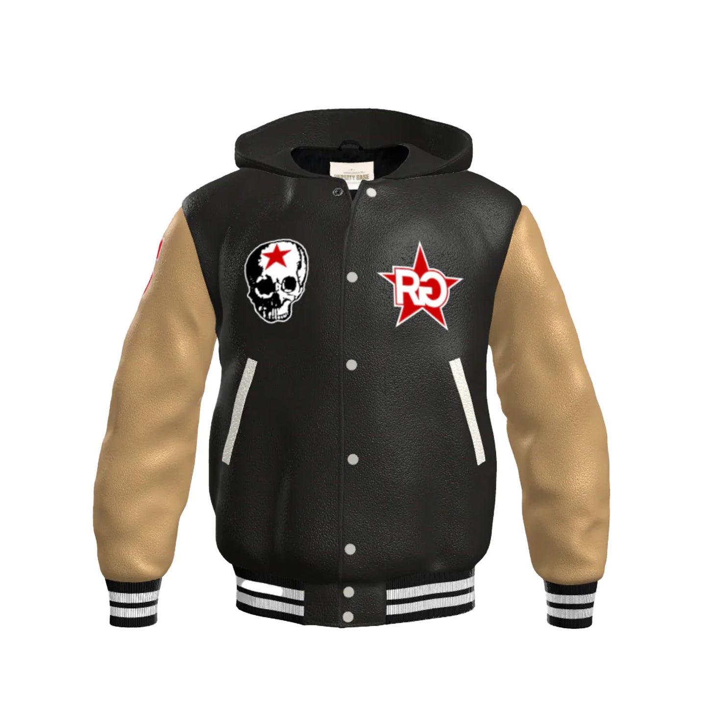 RG SKULL: LIMITED FULL LEATHER BLACK & GOLD VARSITY JACKET