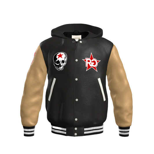 RG SKULL: LIMITED FULL LEATHER BLACK & GOLD VARSITY JACKET