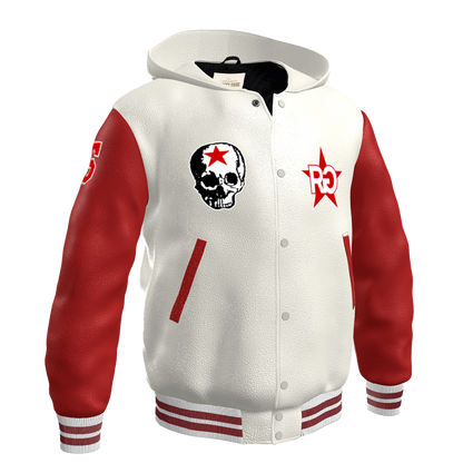 RG SKULL: FULL LEATHER VARSITY JACKET (RED & WHITE)