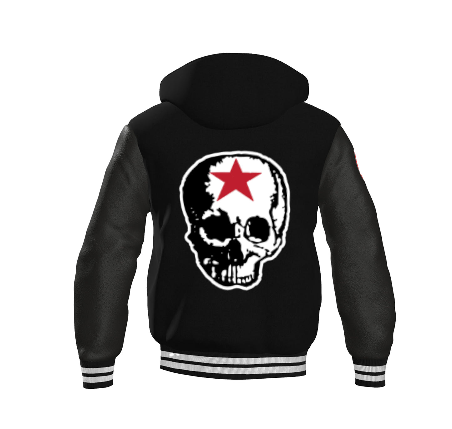 RG SKULL: HOODED VARSITY JACKET (BLACK)