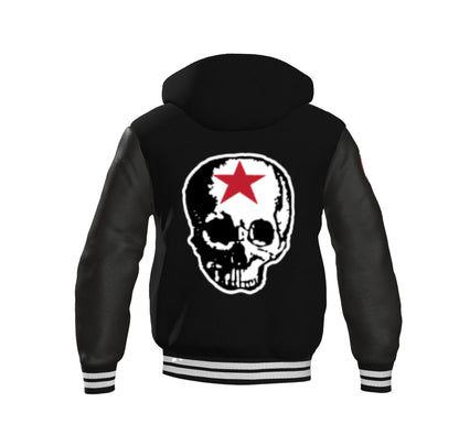 RG SKULL: HOODED VARSITY JACKET (BLACK)