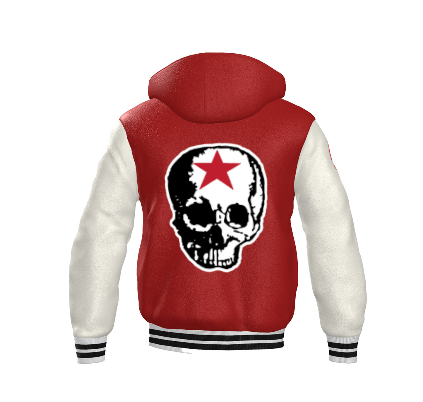 RG SKULL: FULL LEATHER VARSITY JACKET (RED & WHITE)