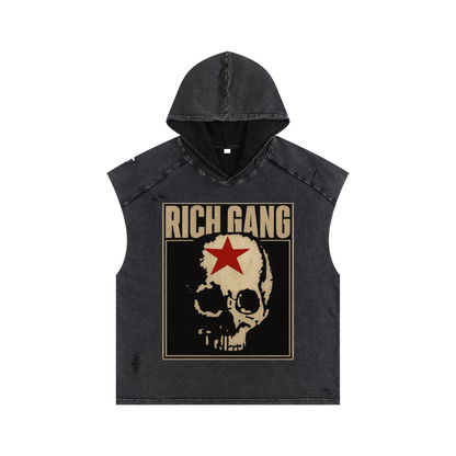 RG SKULL: GRUNGE SKULL BOX FIT SLEEVELESS HOODIE (VINTAGE CUT)